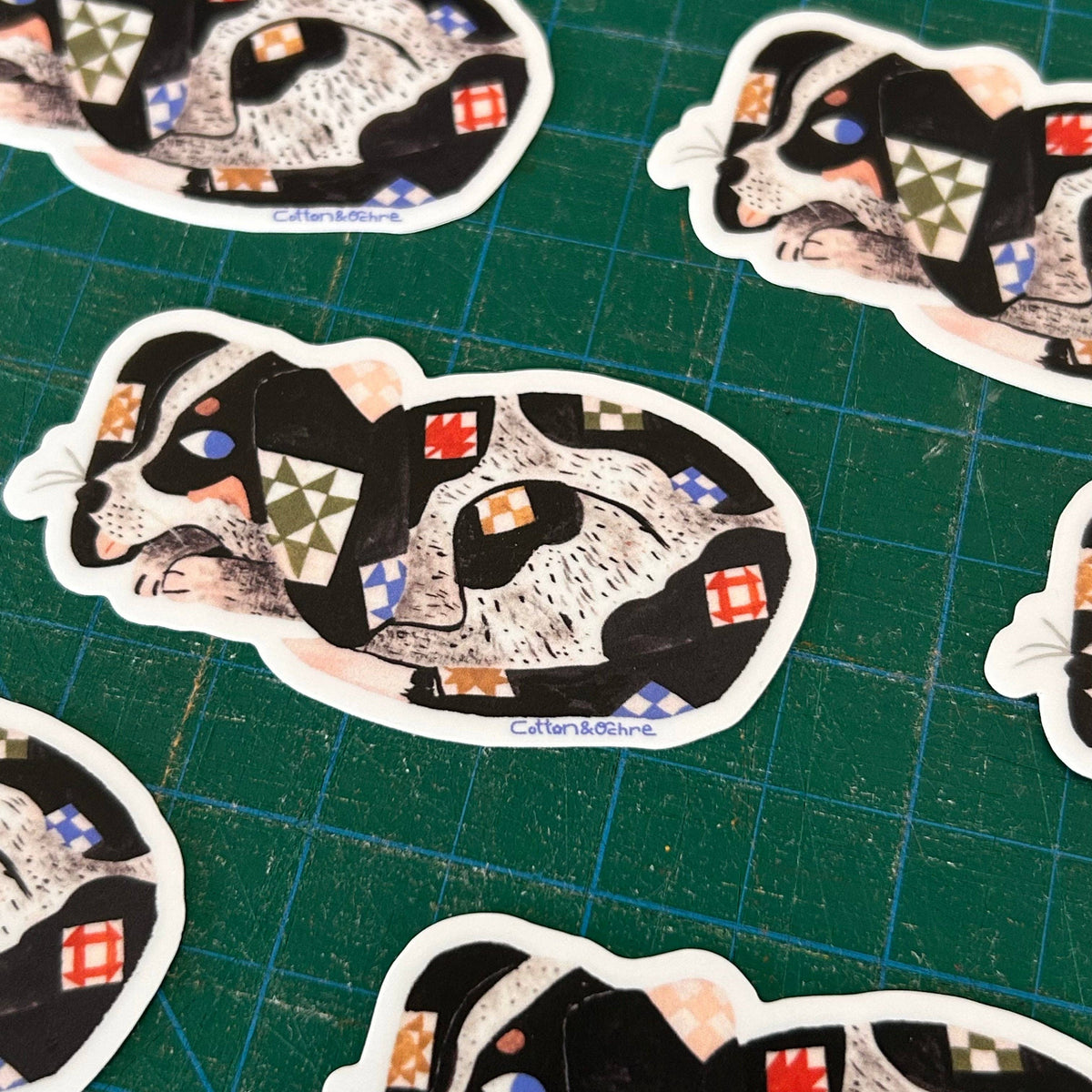 Quilty Dog Sticker by Cotton & Ochre