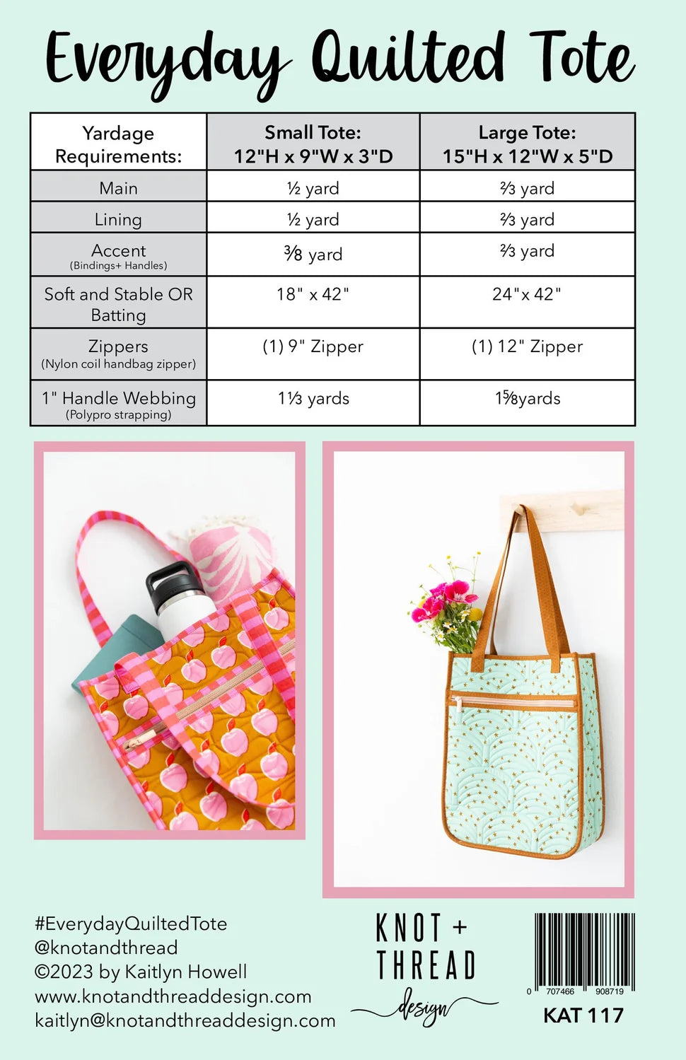 Everyday Quilted Tote Paper Pattern - Knot + Thread Design