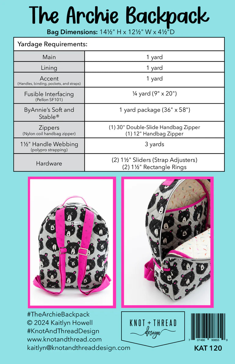 Archie Backpack Paper Pattern