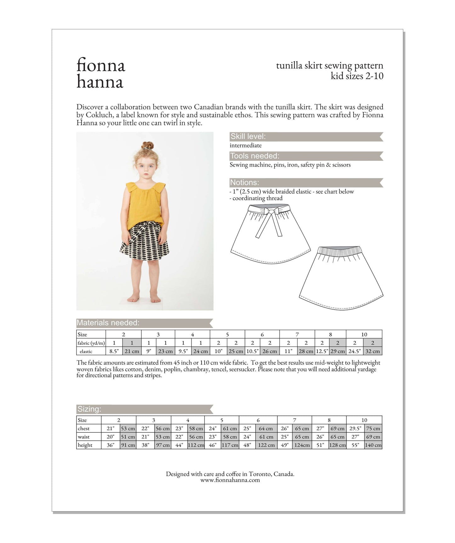 Tunilla Skirt Sewing Pattern for Toddlers & Kids - by fionna hanna x COKLUCH