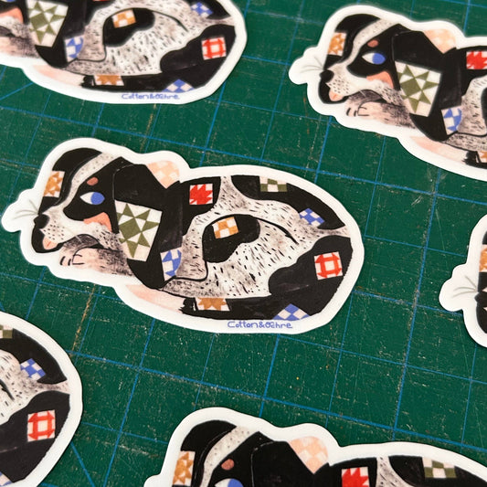 Quilty Dog Sticker by Cotton & Ochre