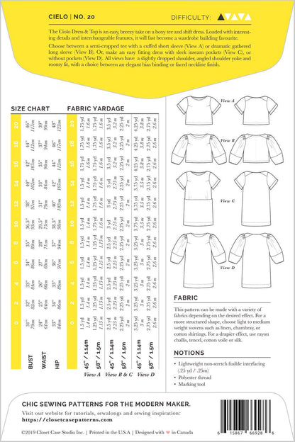 Closet Core Patterns - Cielo Top + Dress Sewing Pattern
