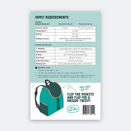 Supplies requirements sheet for a backpack project with fabric and other supplies listed.