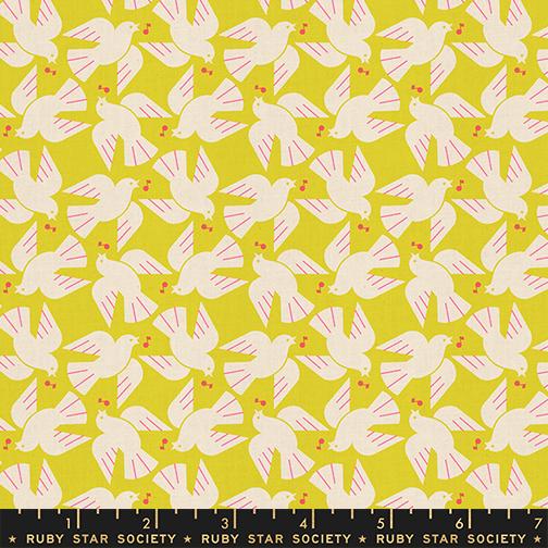 Ruby Star Society Lofi Linen - Flock Yeah Citron Birds