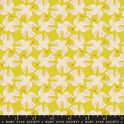 Ruby Star Society Lofi Linen - Flock Yeah Citron Birds
