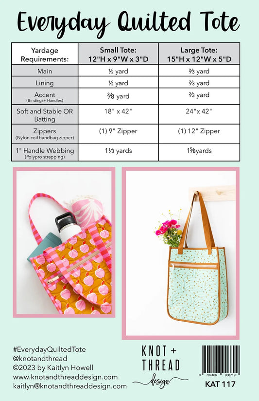 Everyday Quilted Tote Paper Pattern - Knot + Thread Design