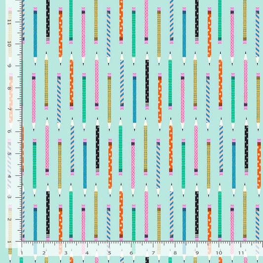 Dear Stella Fabrics Hall Pass Faye Guanipa Pencils Aqua Blue