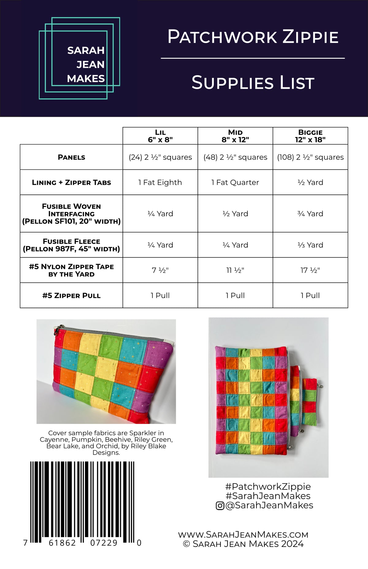 Patchwork Zippie Pouch Pattern by Sarah Jean Makes