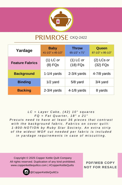Primrose Quilt Paper Pattern by Copper Kettle Quilt Company