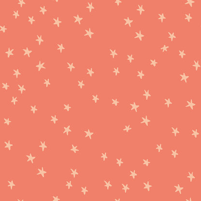 Pattern of pale pink stars on a coral background