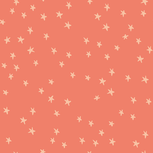 Pattern of pale pink stars on a coral background