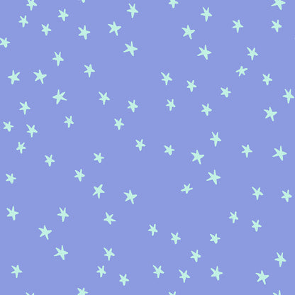 Pattern of small sky blue stars on a blue background