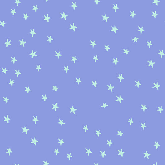 Pattern of small sky blue stars on a blue background