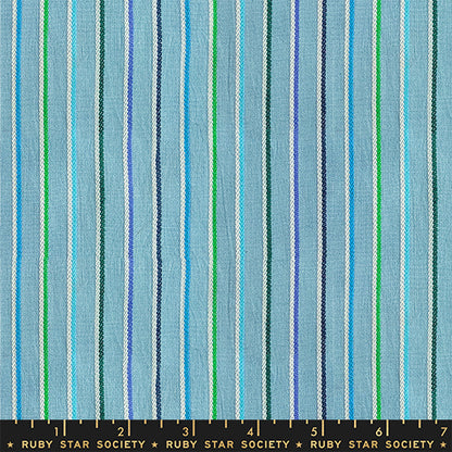 Ruby Star Society Warp and Weft Mystic Fable - Sketch Stripe Twist Weave in Soft Blue Woven Cotton