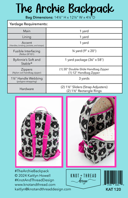 Archie Backpack Paper Pattern