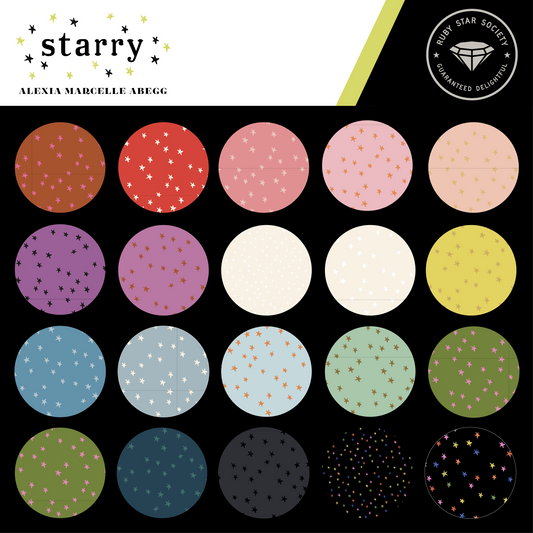 Collection of colorful dot patterns with 'starry' branding and 'Ruby Star Society' logo.