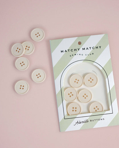 White Cream Puff Retro Buttons 7/8" - by Matchy Matchy Sewing Club