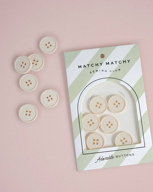 White Cream Puff Retro Buttons 7/8" - by Matchy Matchy Sewing Club
