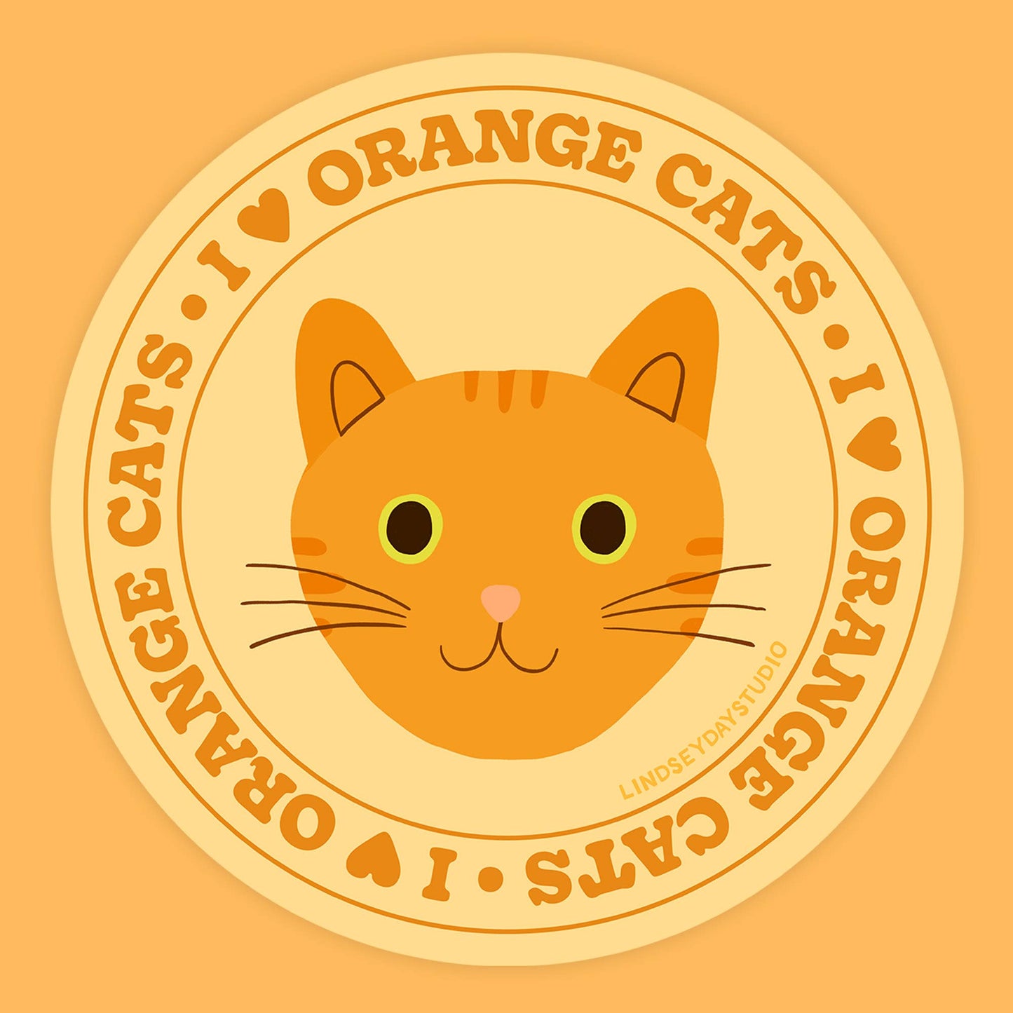I Love Orange Cats Sticker - by Lindsey Day Studios