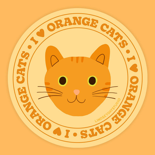 I Love Orange Cats Sticker - by Lindsey Day Studios