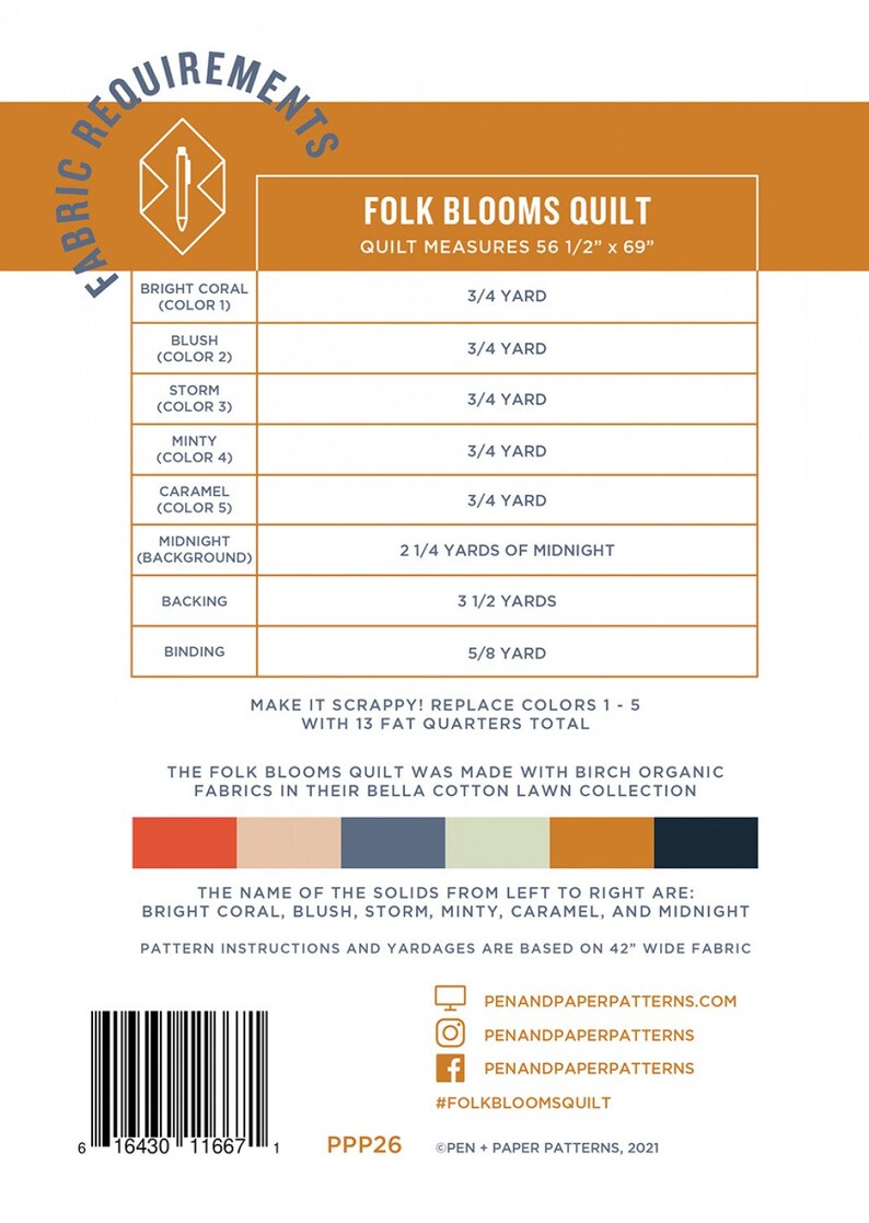 Folk Blooms Quilt Paper Pattern by Pen + Paper Patterns