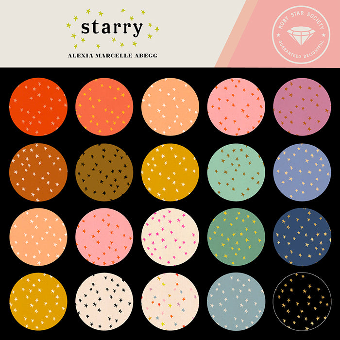 Color swatch chart with various circular color samples and 'starry' brand logo.