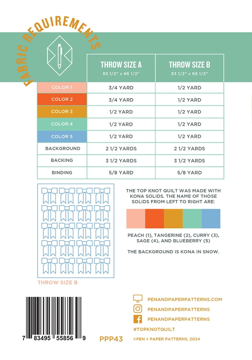 Top Knot Quilt Paper Pattern by Pen + Paper Patterns